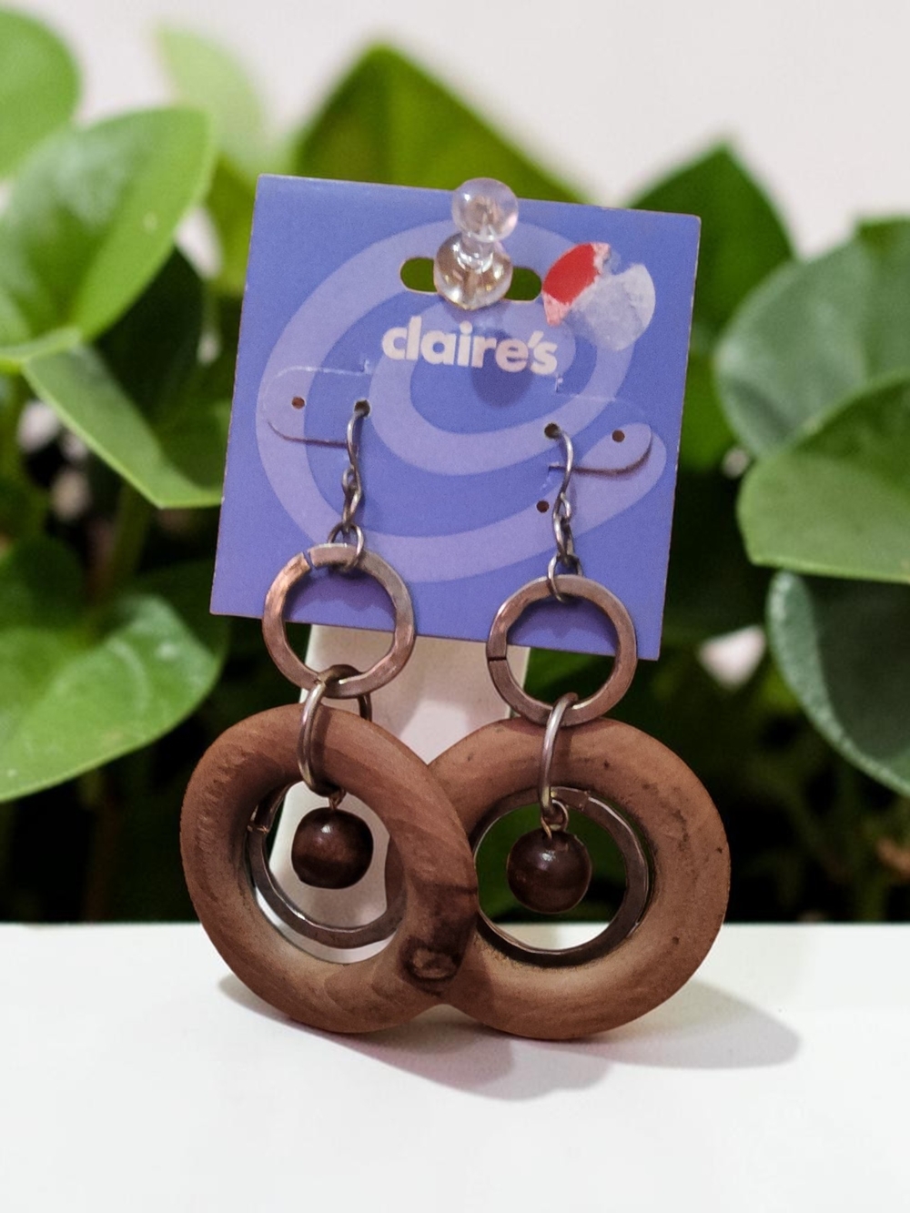 10 / $10 Claire's Brown Wooden Double Hoop Dangle Earrings